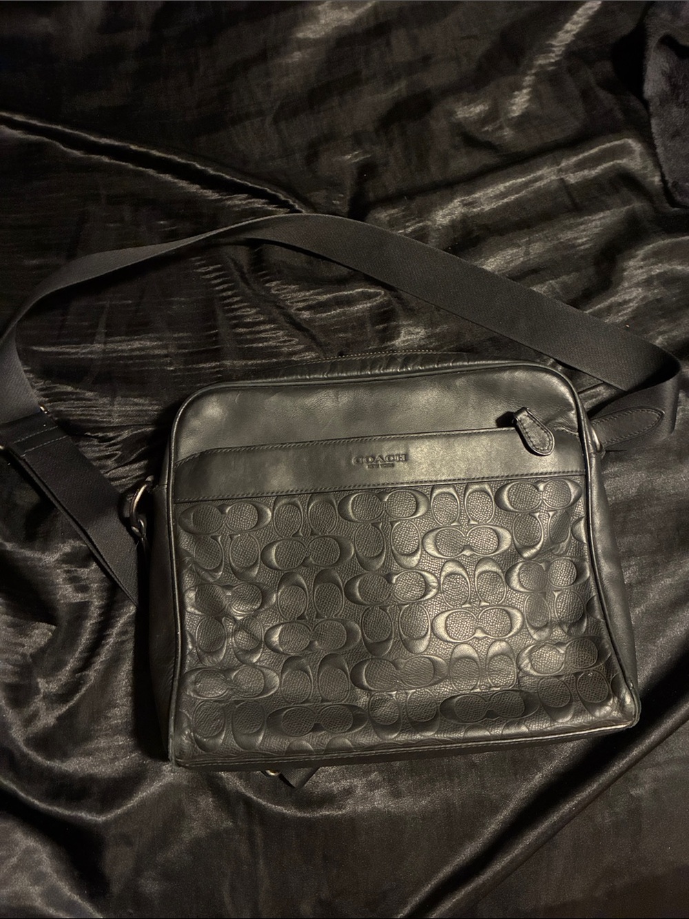 Coach Black Embossed Signature Messenger Bag